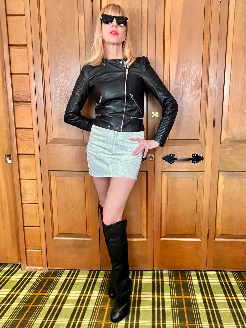 Zara Black Leather Moto Jacket with Quilted Sleeve Detail
